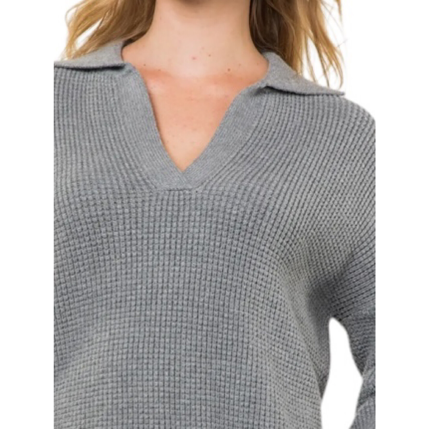 Grey Collared Knit Sweater