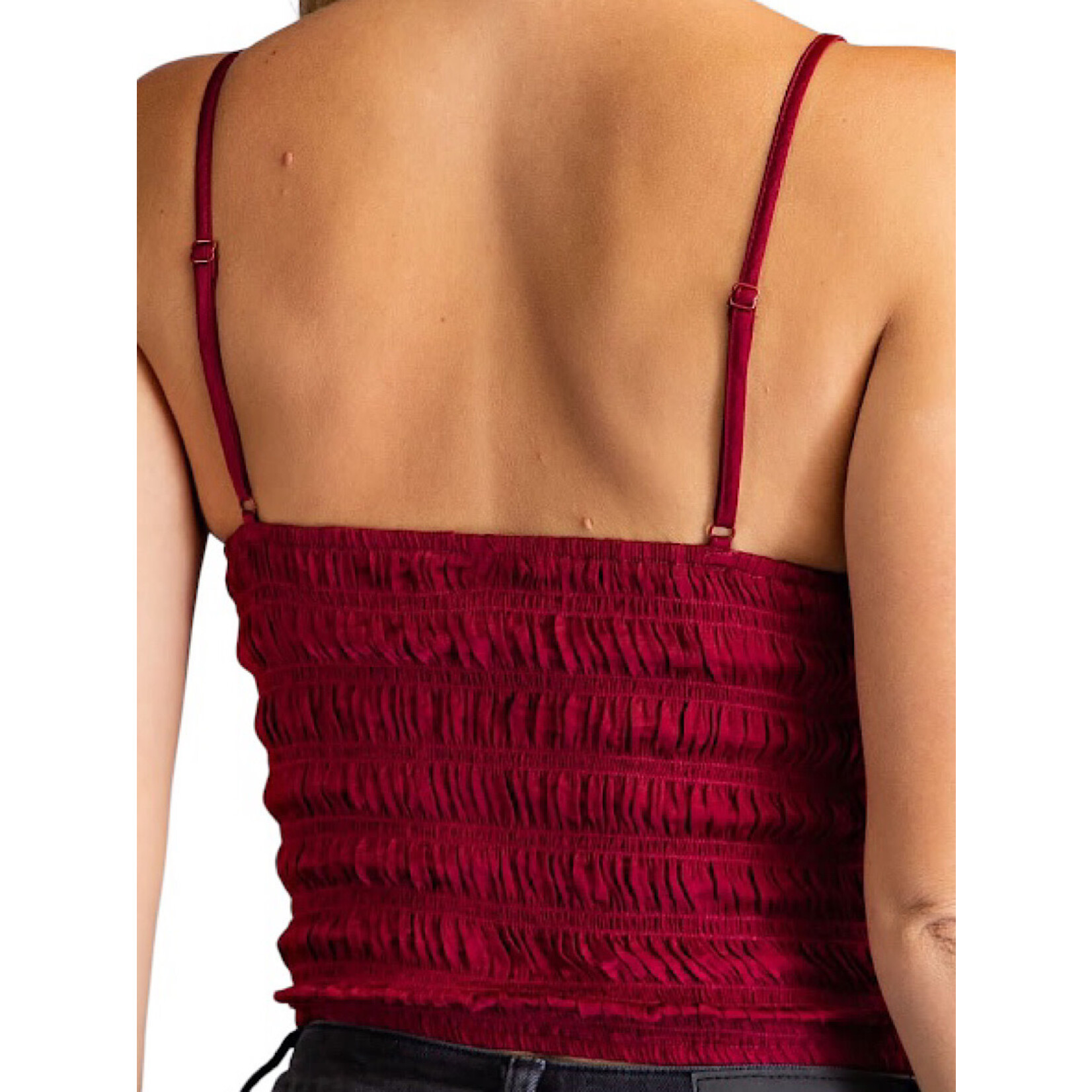 Wine Shirred Stretchy  Cropped Cami