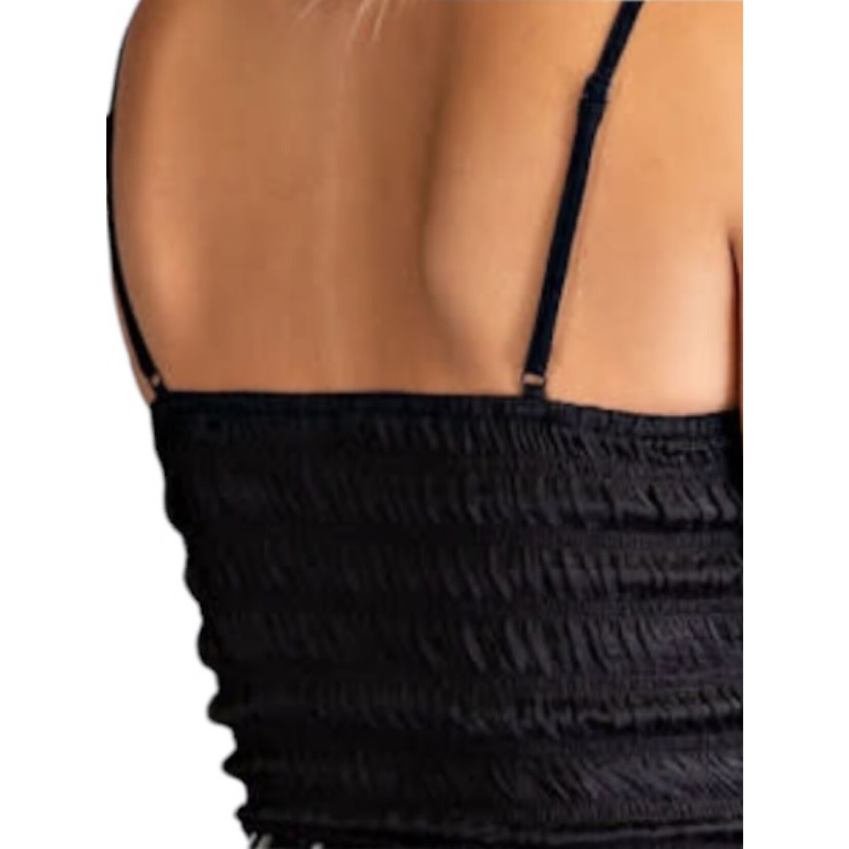 Black Shirred Stretchy Cropped Cami