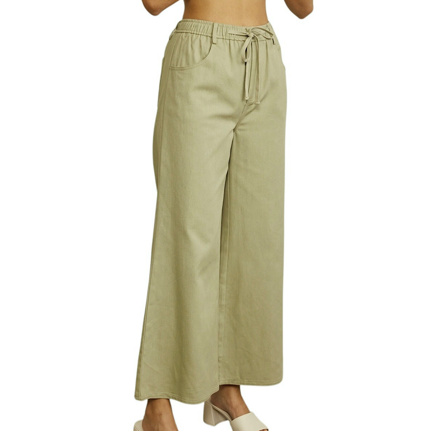Sage Wide Leg Denim Pants W/Elastic Waist