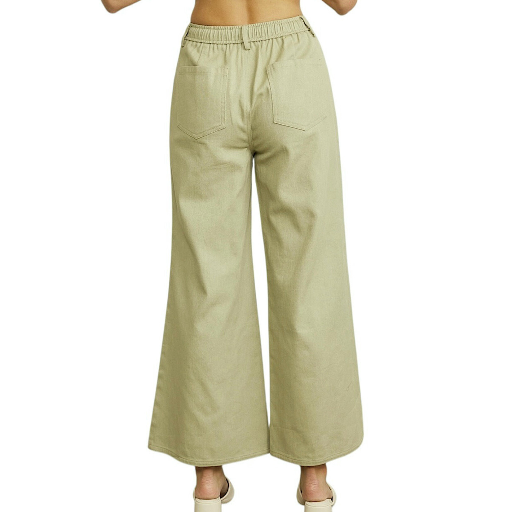 Sage Wide Leg Denim Pants W/Elastic Waist