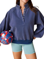 Navy Snap Button Collard Sweatshirt