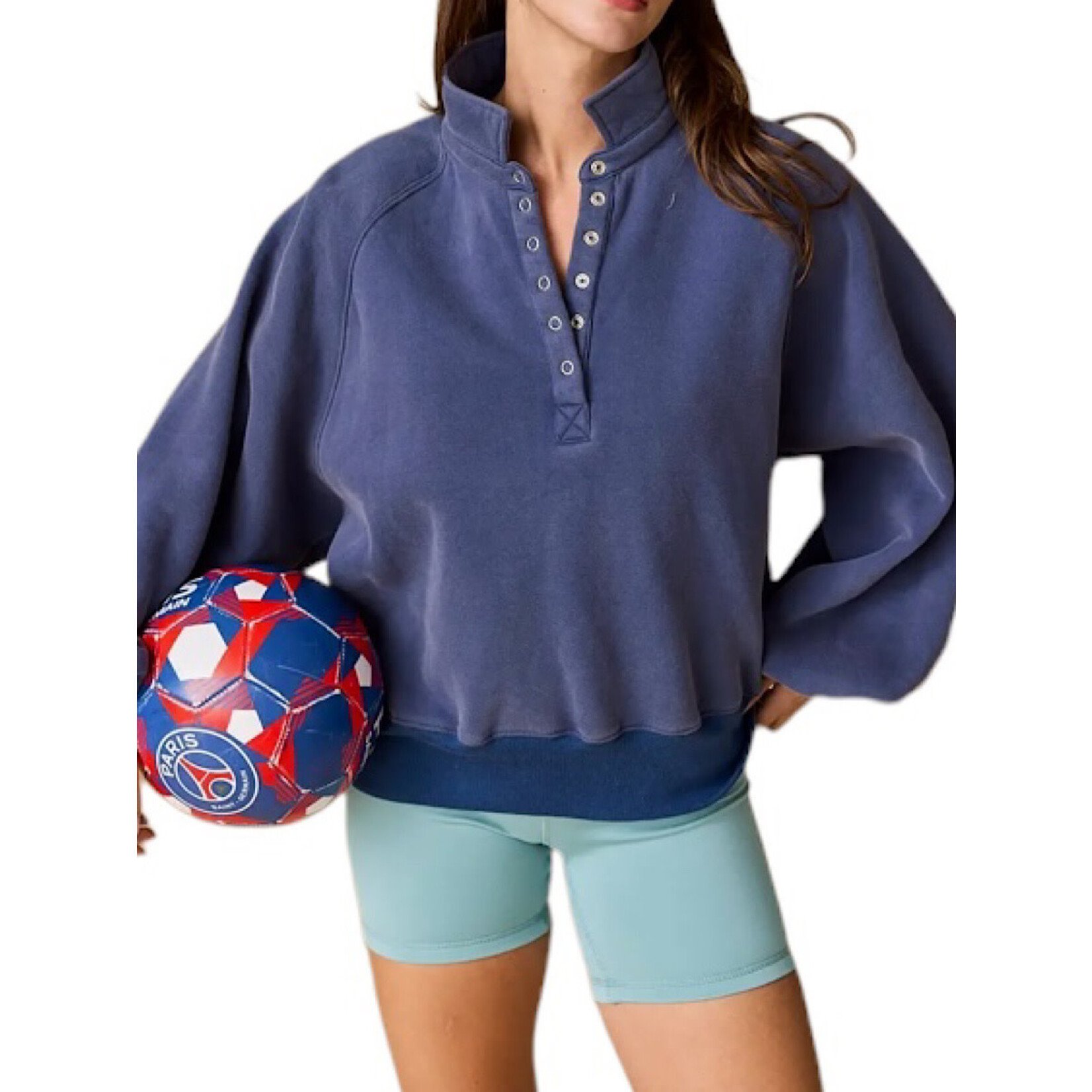 Navy Snap Button Collard Sweatshirt