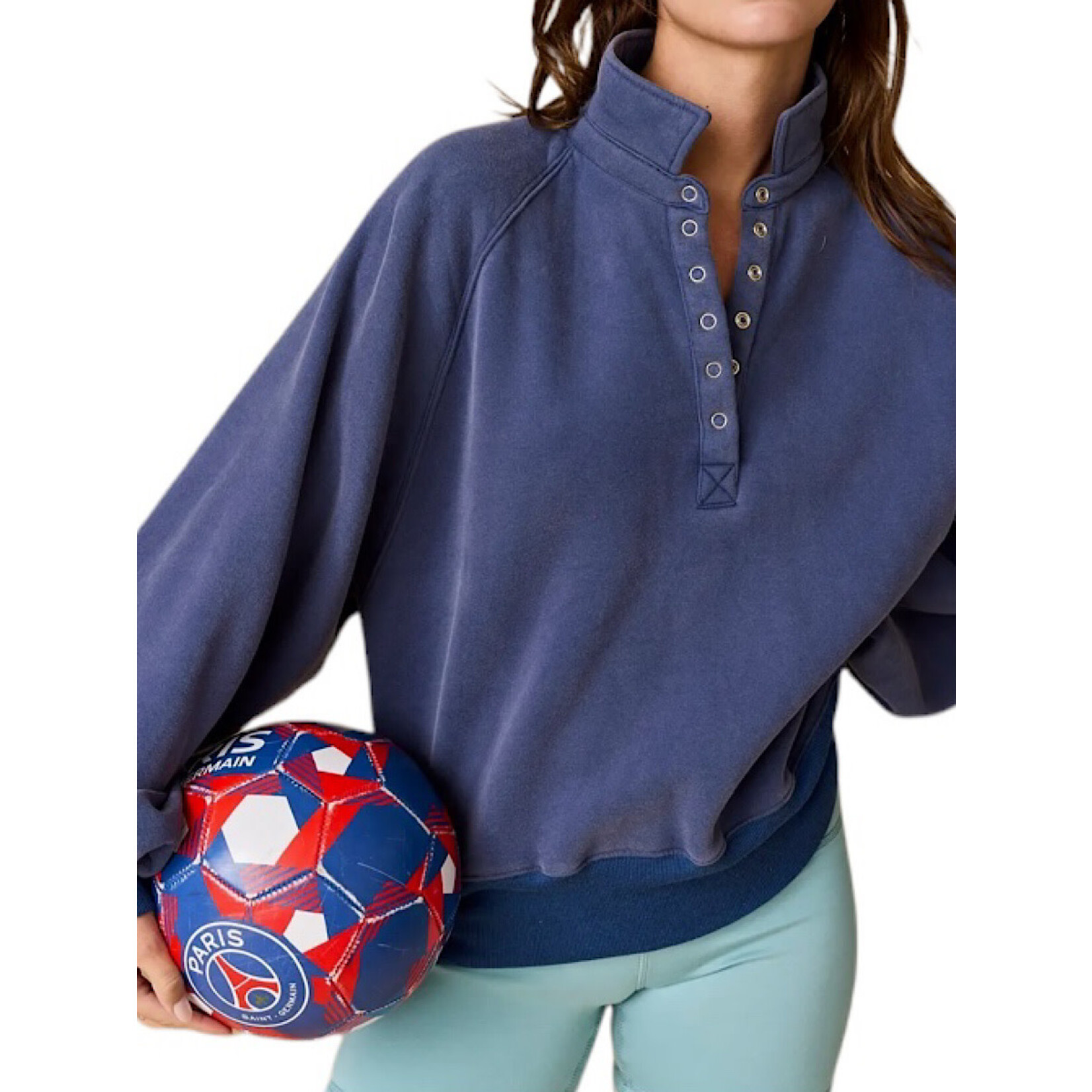 Navy Snap Button Collard Sweatshirt