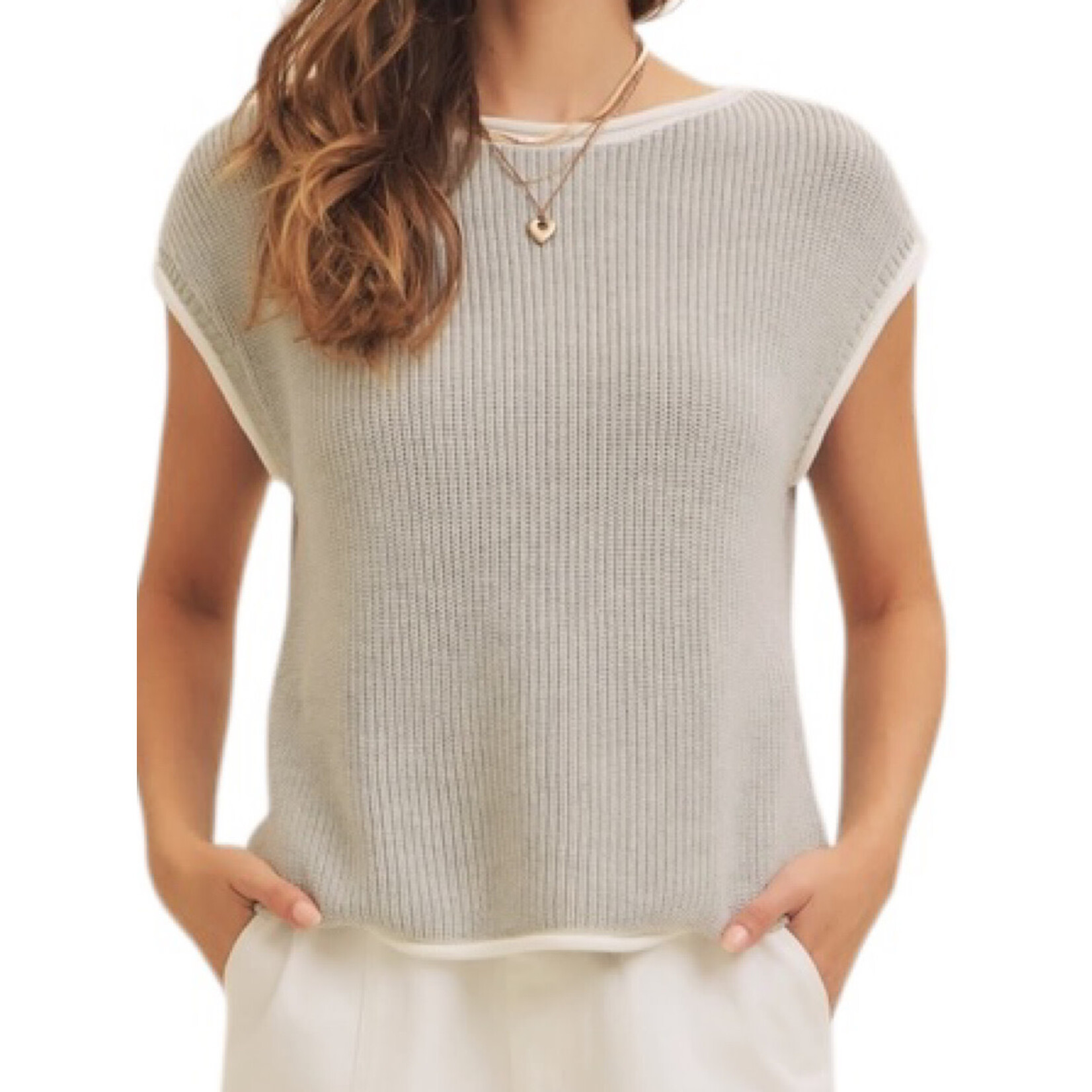 Grey Rolled Edge Knit Sweater Vest
