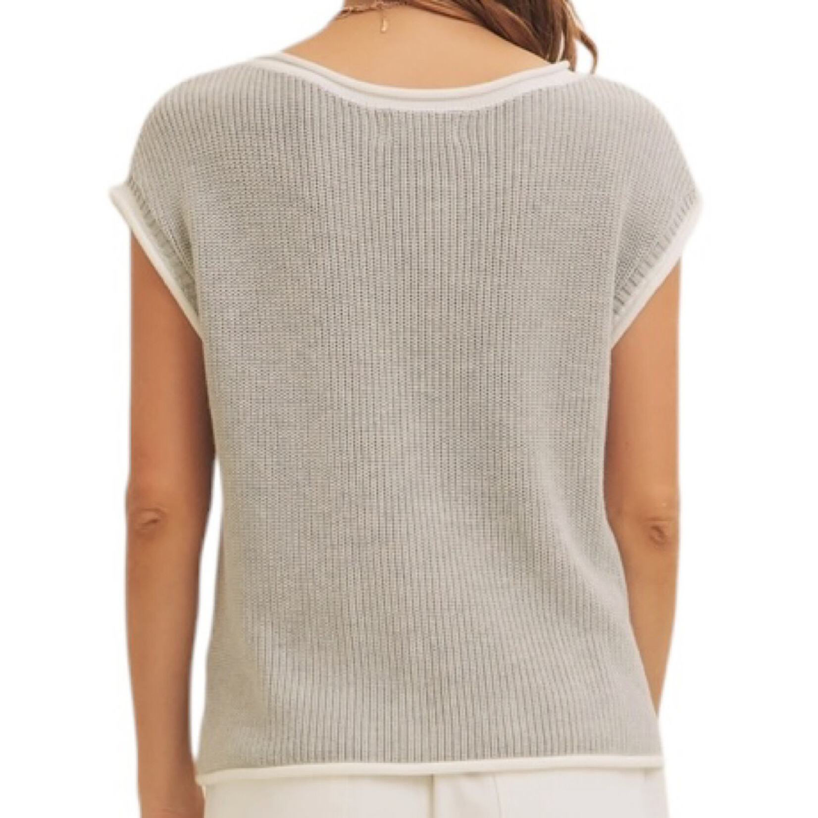 Grey Rolled Edge Knit Sweater Vest