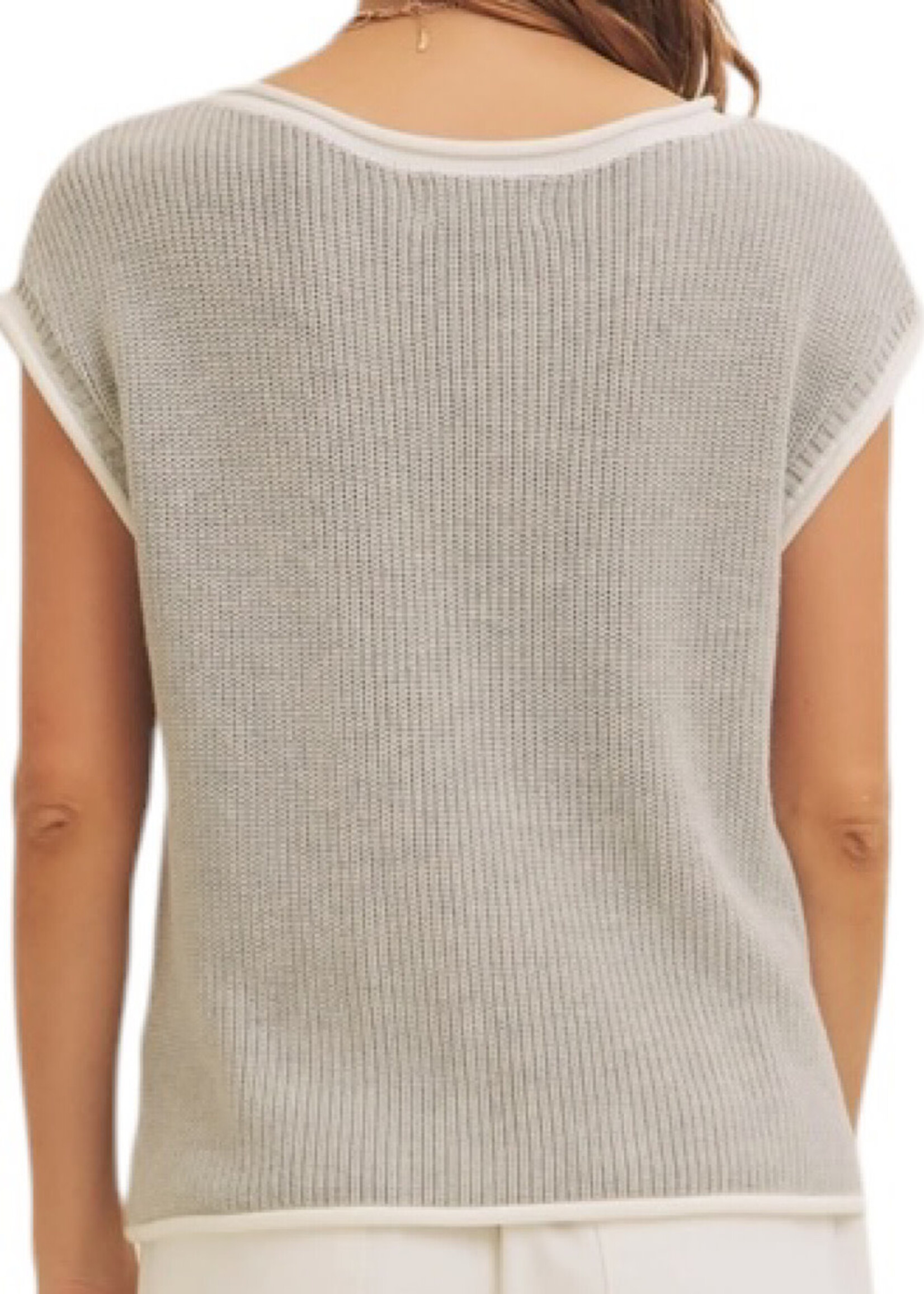 Grey Rolled Edge Knit Sweater Vest