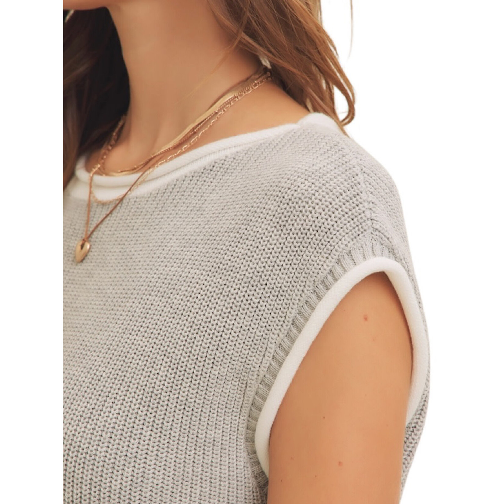 Grey Rolled Edge Knit Sweater Vest