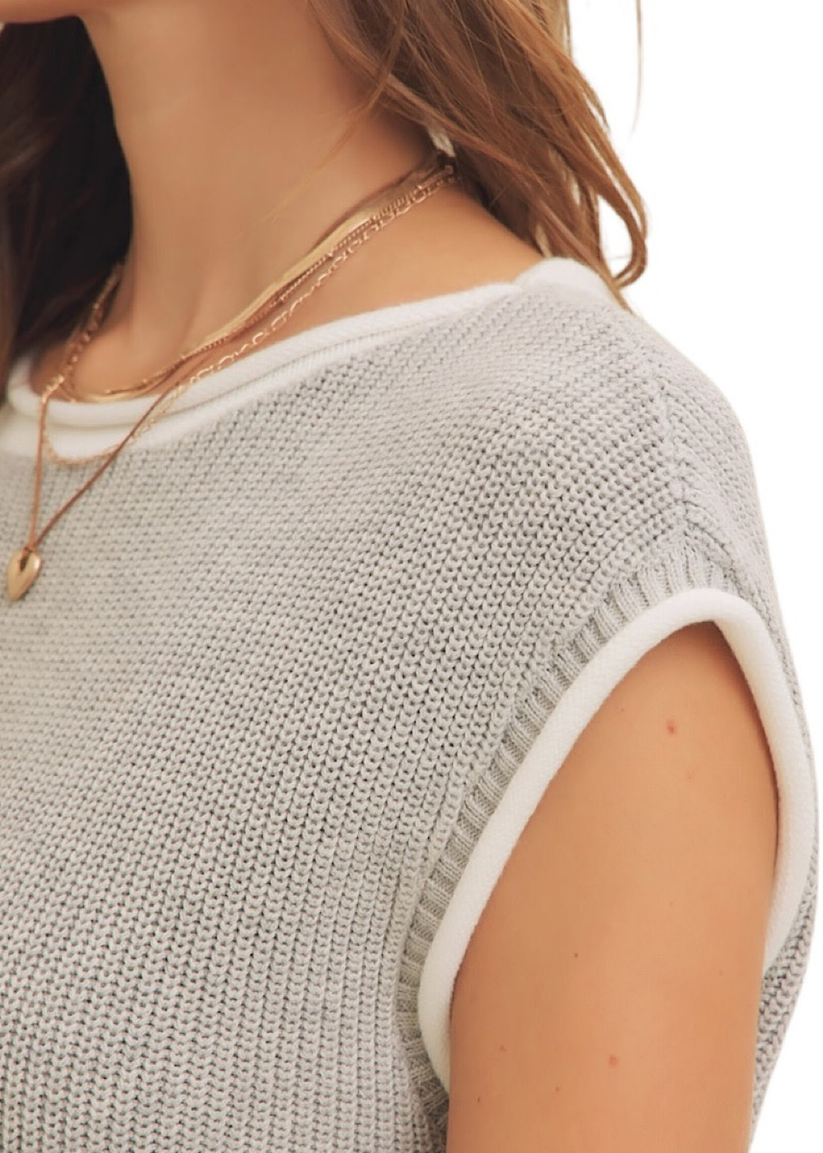 Grey Rolled Edge Knit Sweater Vest