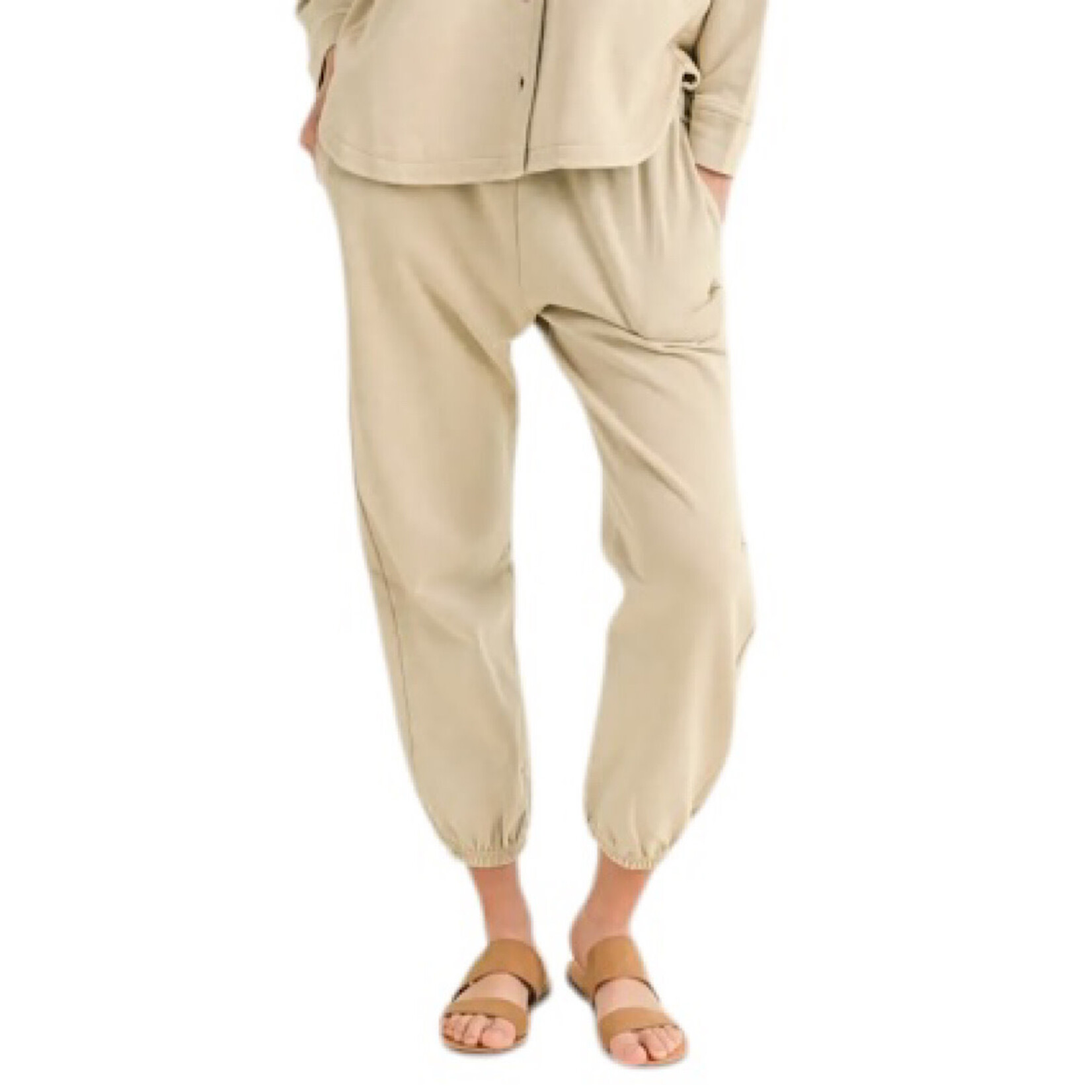 Dye and Washed Cotton Beige Sweatpant/Jogger