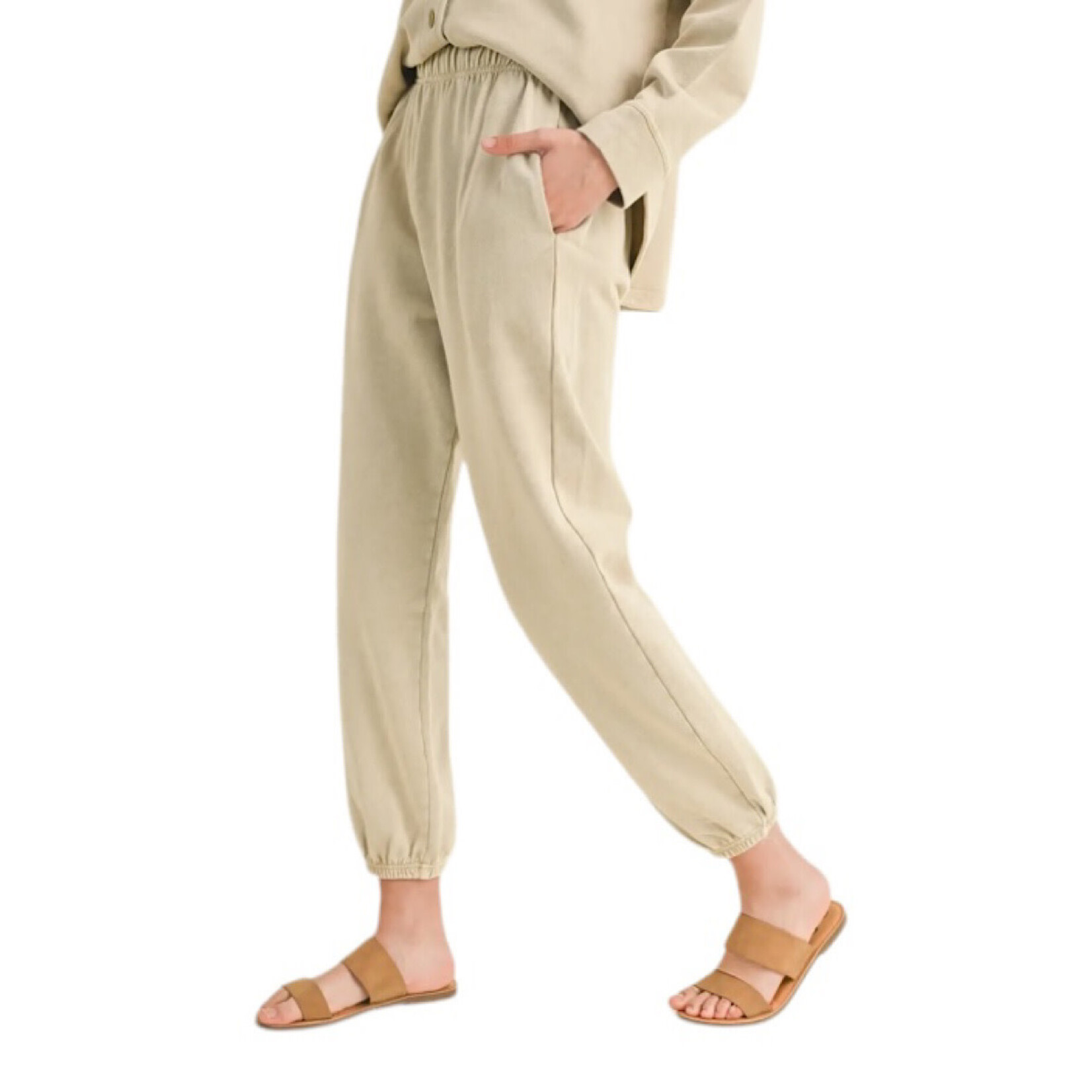 Dye and Washed Cotton Beige Sweatpant/Jogger