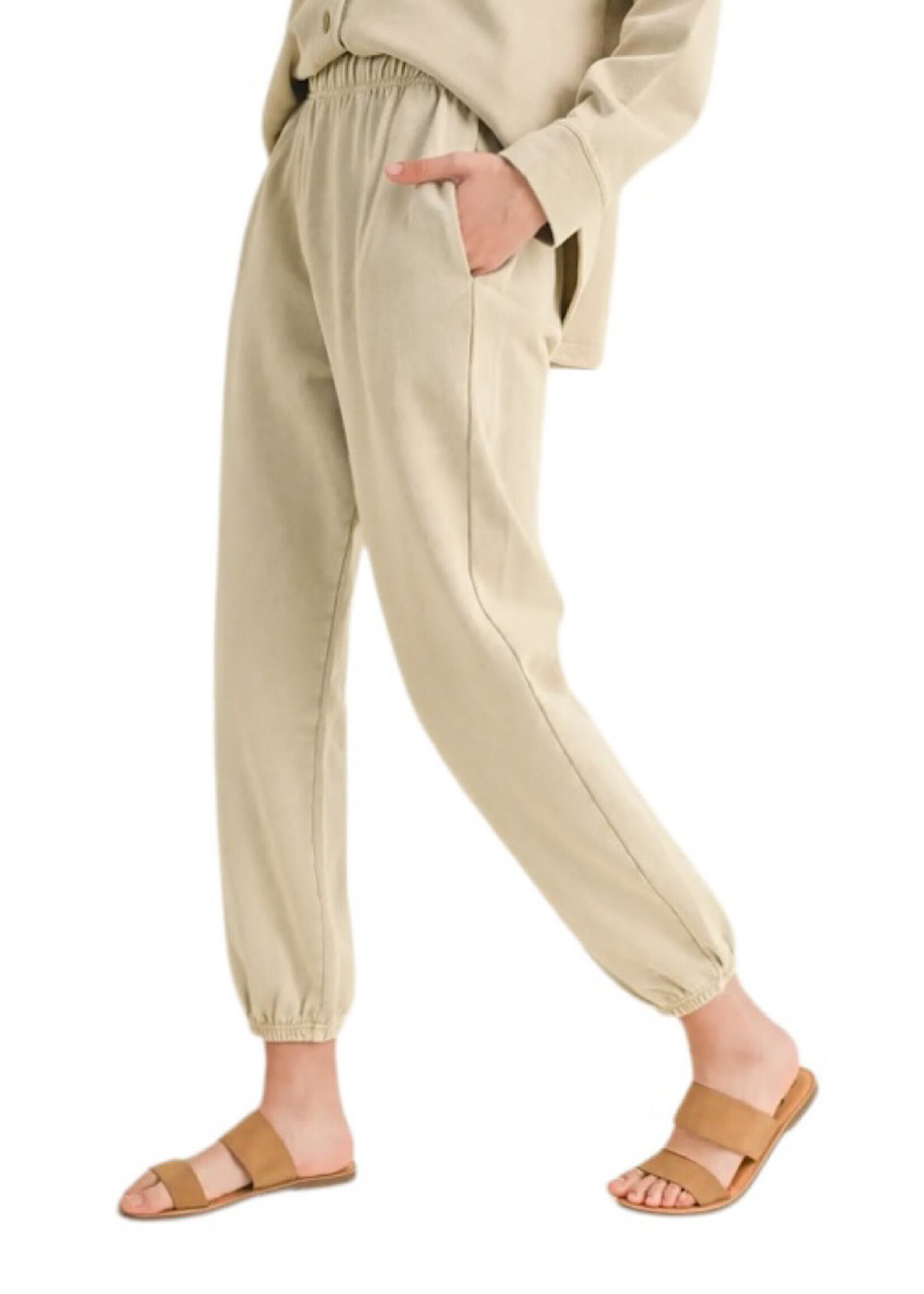 Dye and Washed Cotton Beige Sweatpant/Jogger