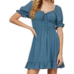 Puff SLV Smocked Top Bottom Ruffle Dress Slate