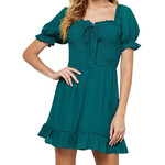 Puff SLV Smocked Top Bottom Ruffle Dress Emerald