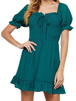 Puff SLV Smocked Top Bottom Ruffle Dress Emerald