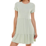 Short Sleeve Baby Doll Tiered Dress Sage