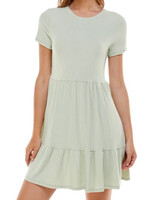 Short Sleeve Baby Doll Tiered Dress Sage