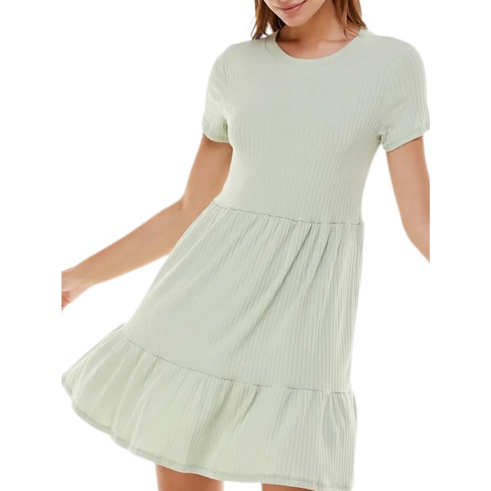 Short Sleeve Baby Doll Tiered Dress Sage