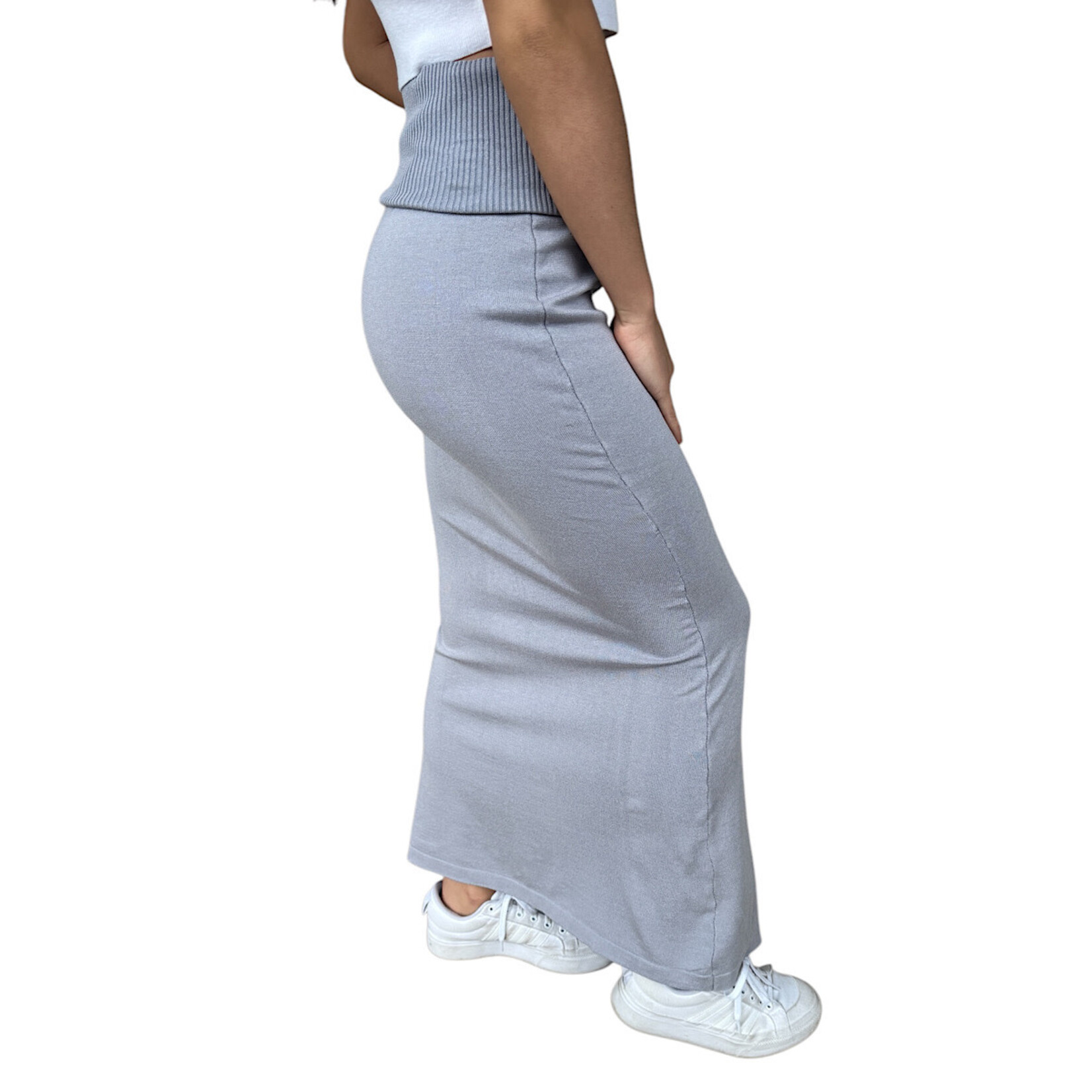 Grey Hip Wrap Maxi Knit Skirt