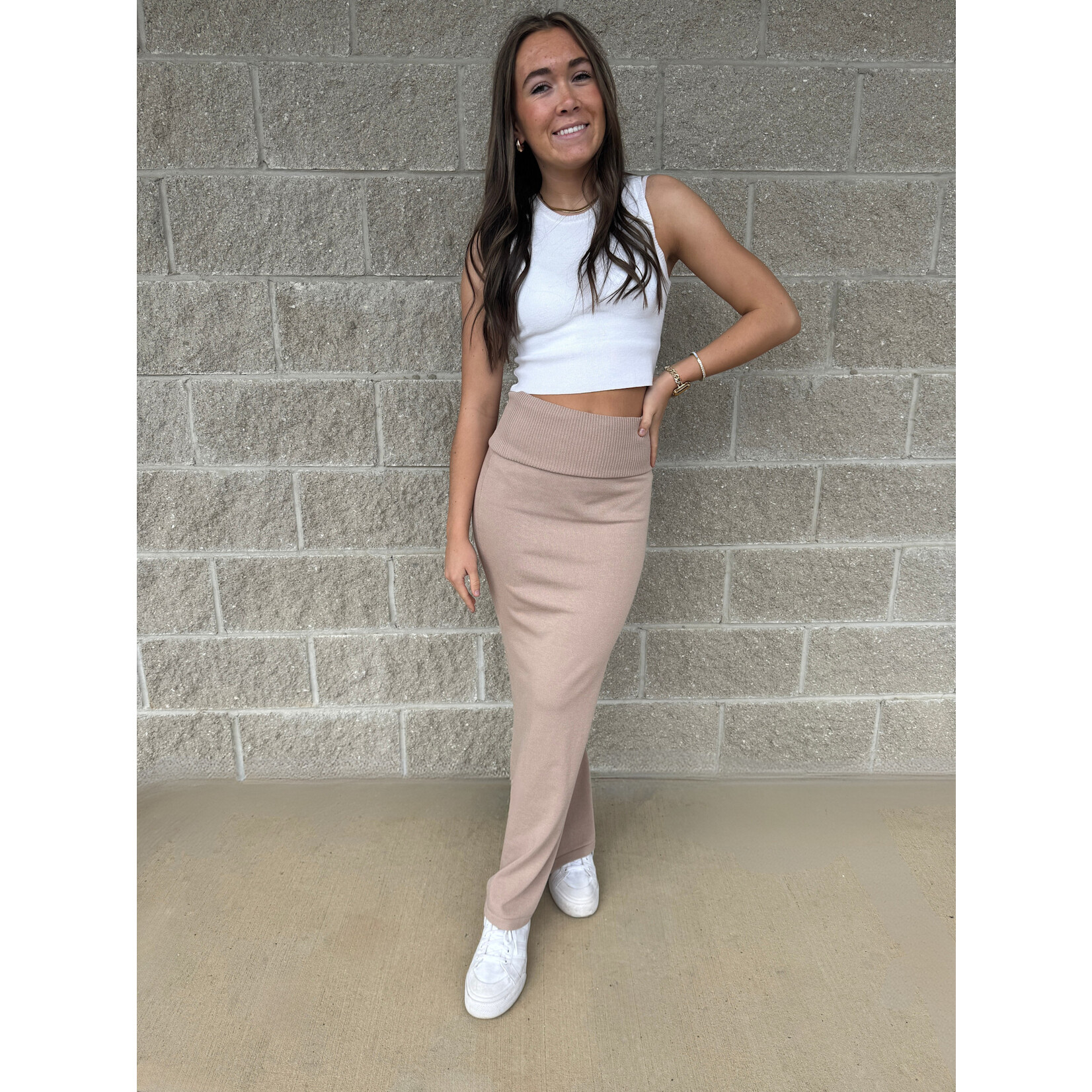 Khaki Hip Wrap Maxi Knit Skirt