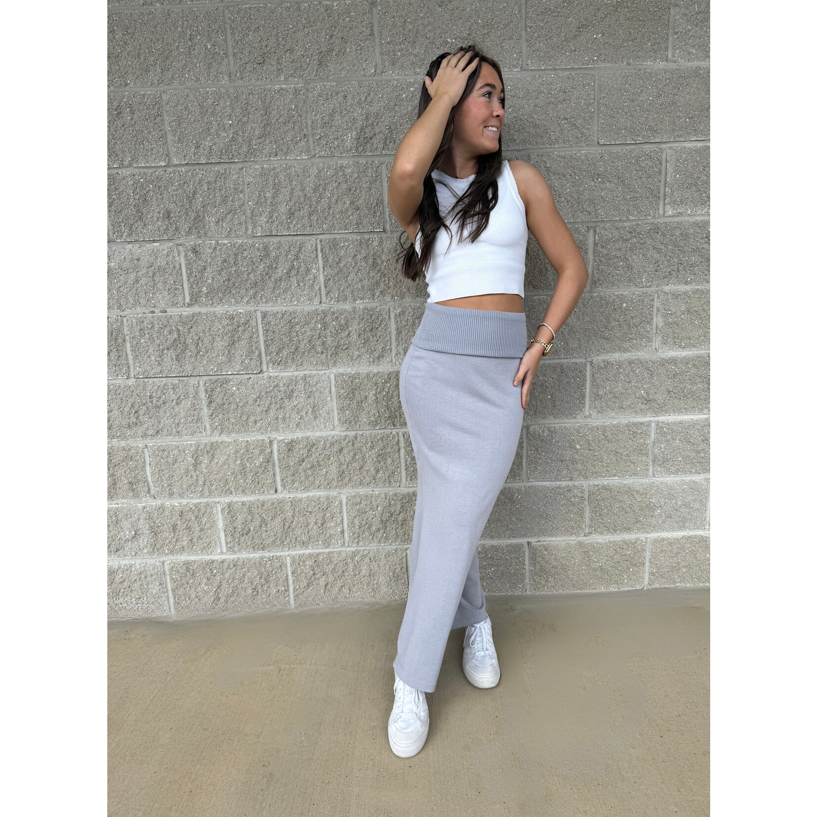 Grey Hip Wrap Maxi Knit Skirt