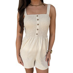 Beige Smocked Sleeveless Romper