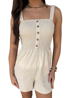 Beige Smocked Sleeveless Romper