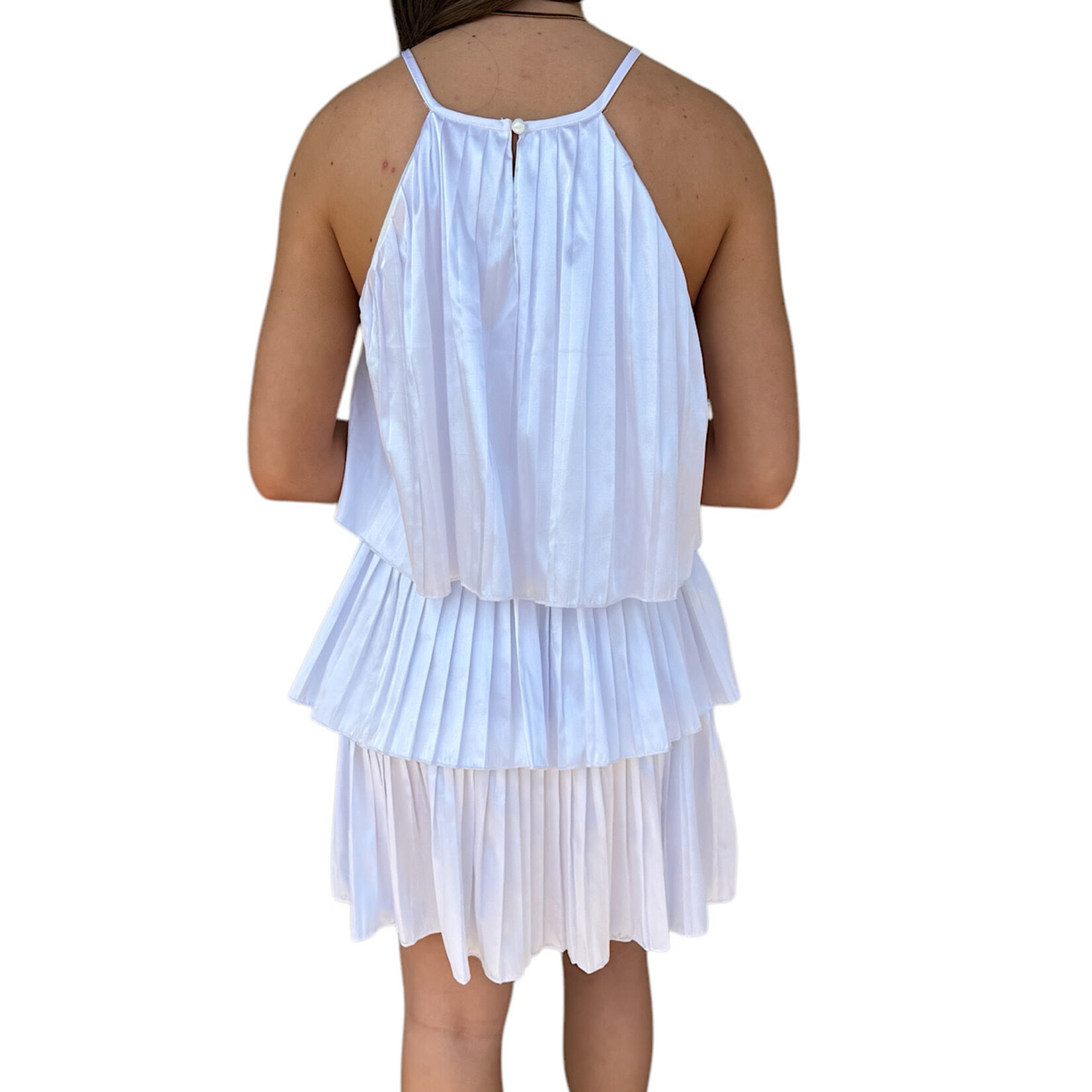 White Casual Solid Fold Pleated Halter Dress