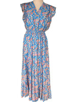 Blue Multi Color Floral Tiered Maxi Dress Size M-RF