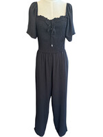 Flutter Sleeve Smocked Jumpsuit Black