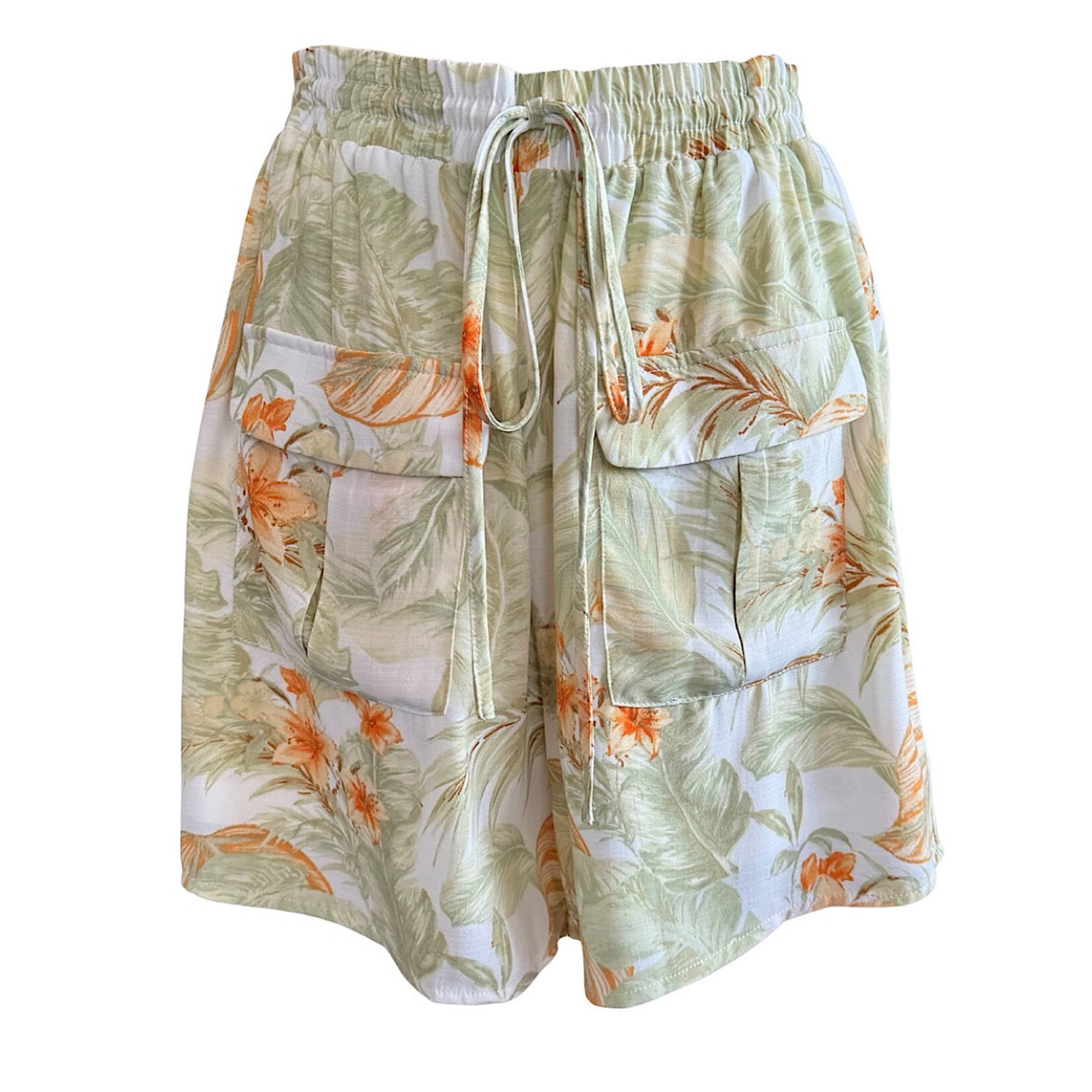 Ivory Leaf Print Shorts