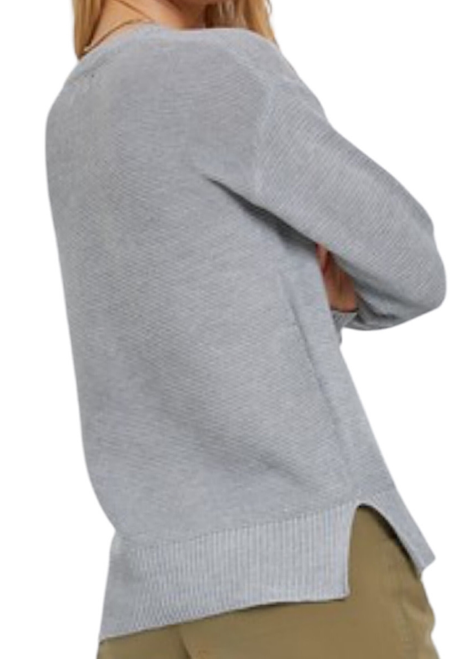 Heather Grey Sweater with Drop Shoulder and Ribbed Cuffs