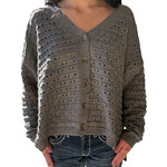 Grey Oversize Striped V-Neck Button Down Cardigan