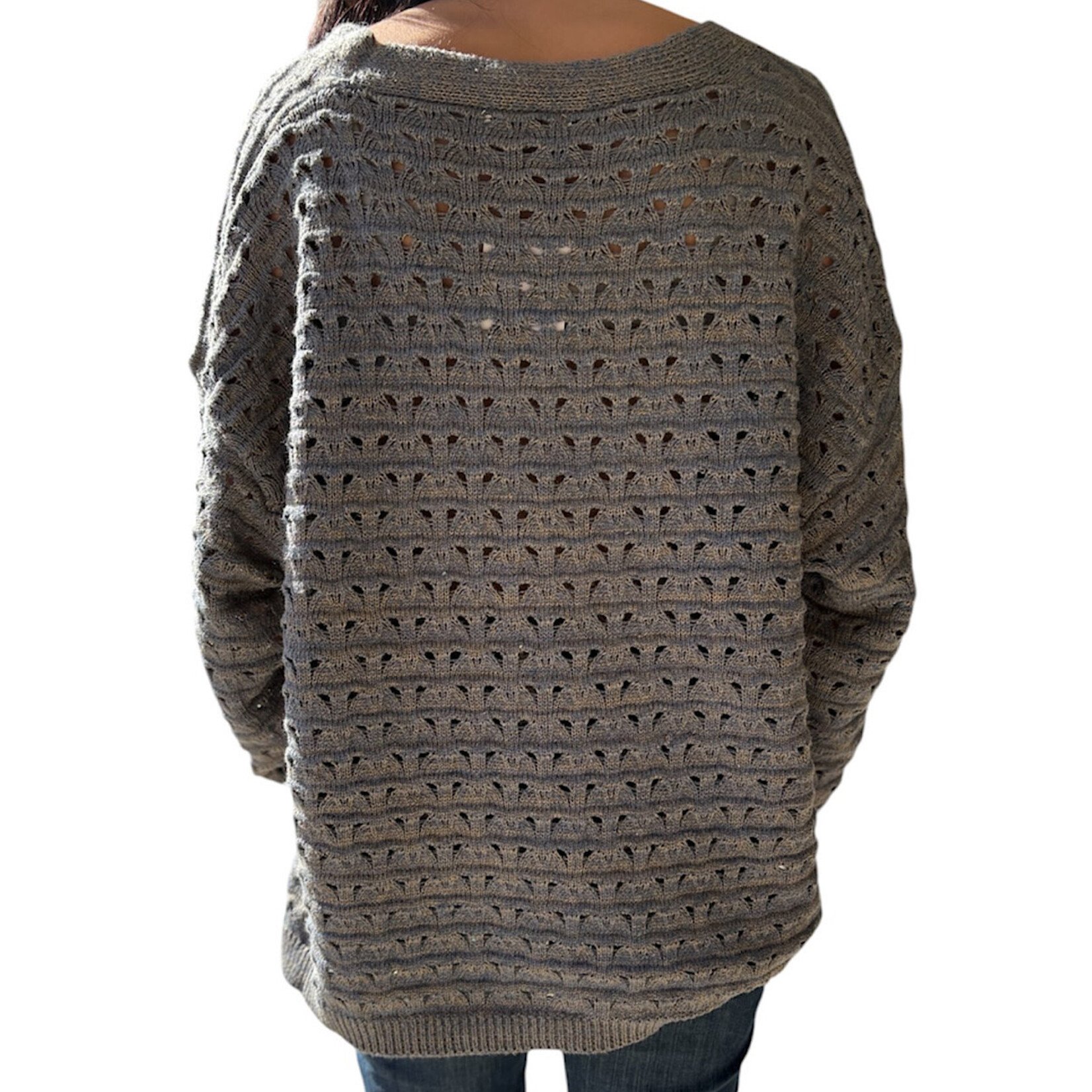 Grey Oversize Striped V-Neck Button Down Cardigan