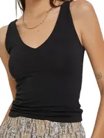 Black Knit Double Lined V Neck Basic Tank