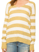 Mustard Knotted Back Stripe Pullover Sweater