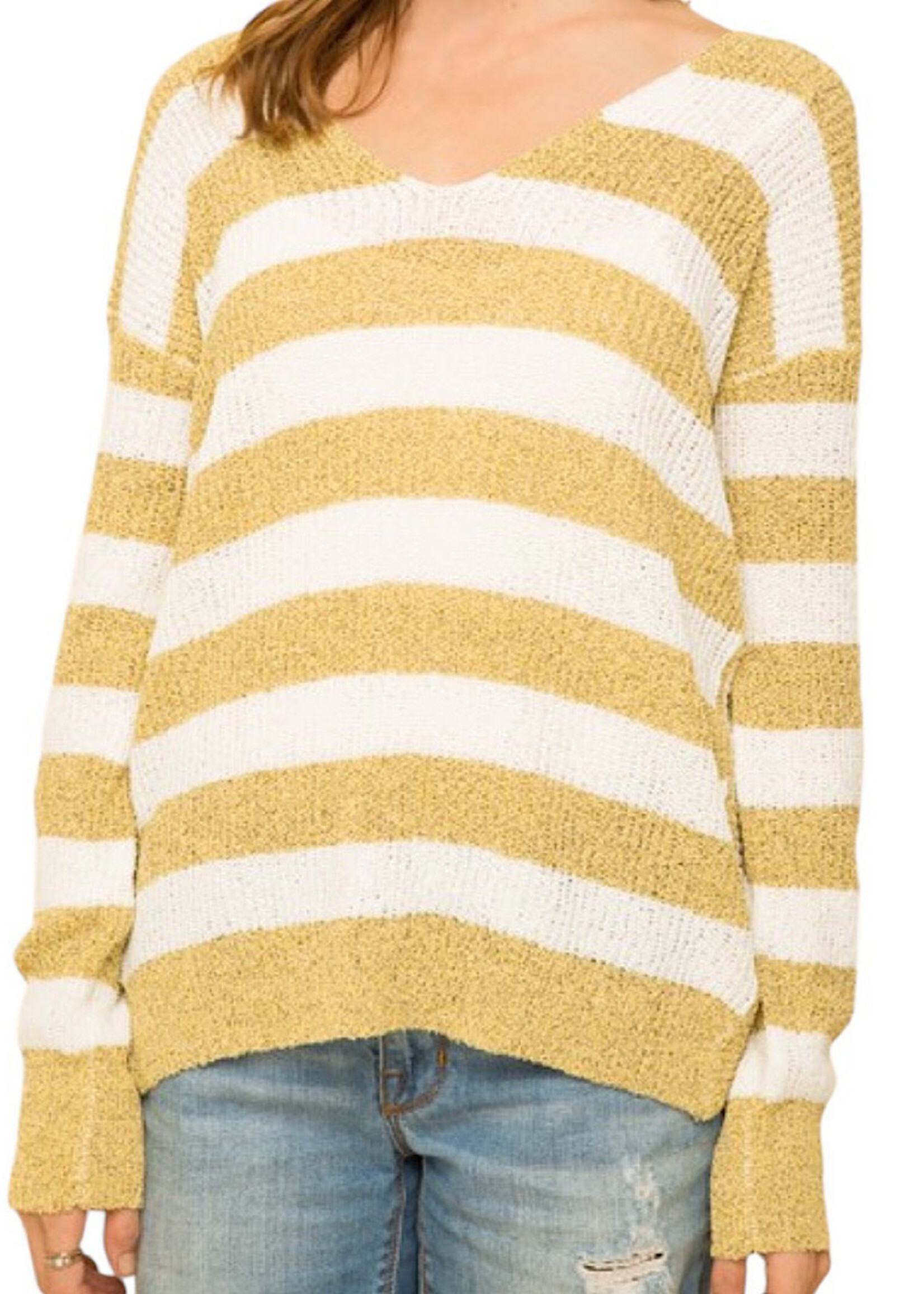 Mustard Knotted Back Stripe Pullover Sweater