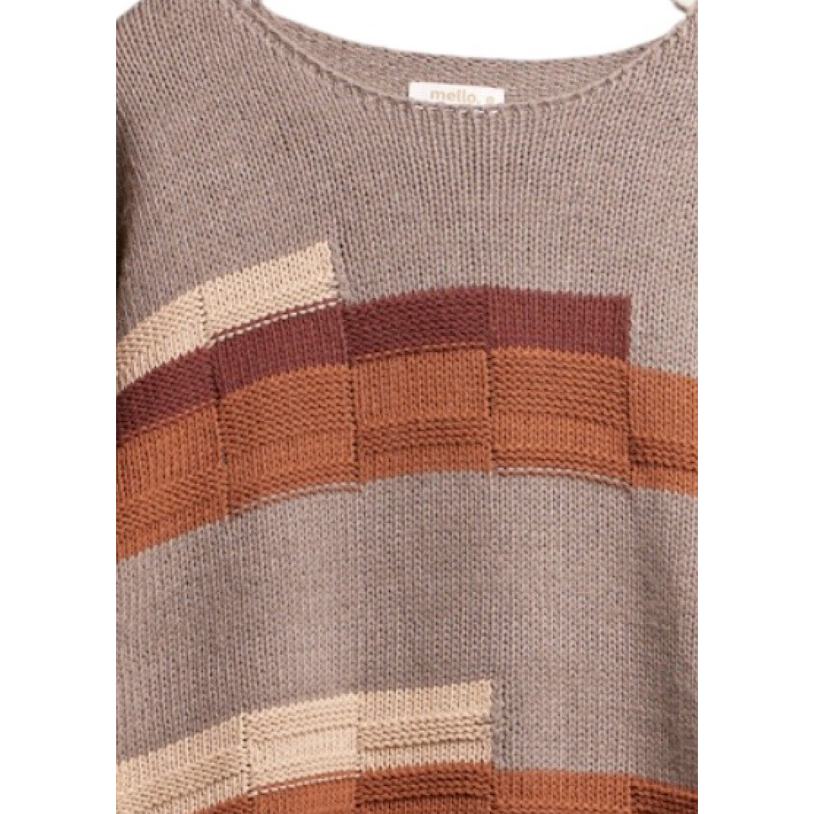 Grey Obstract Print Boat Neck Knit Sweater with Raw Hem