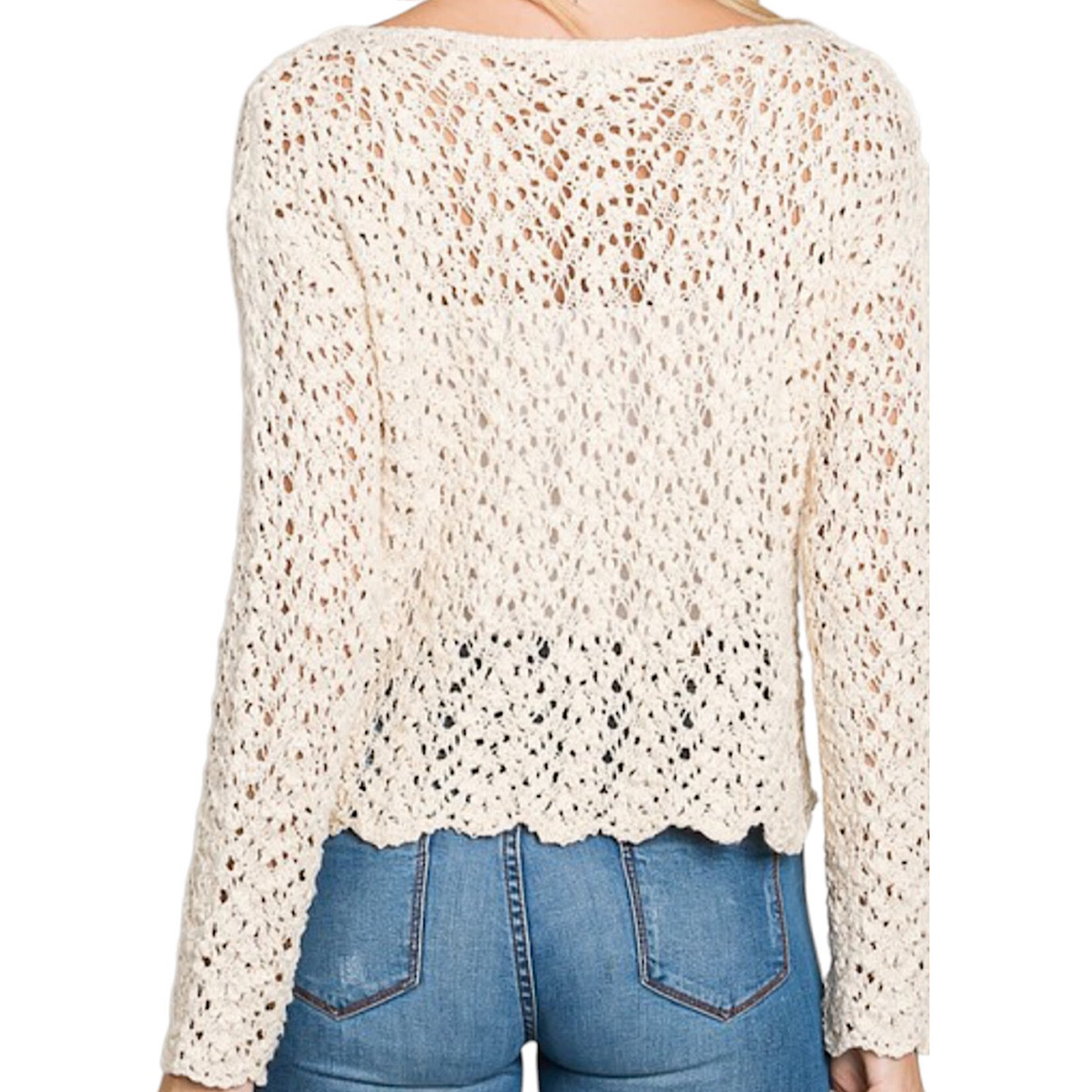 Cream Sheer Cropped Sweater Top