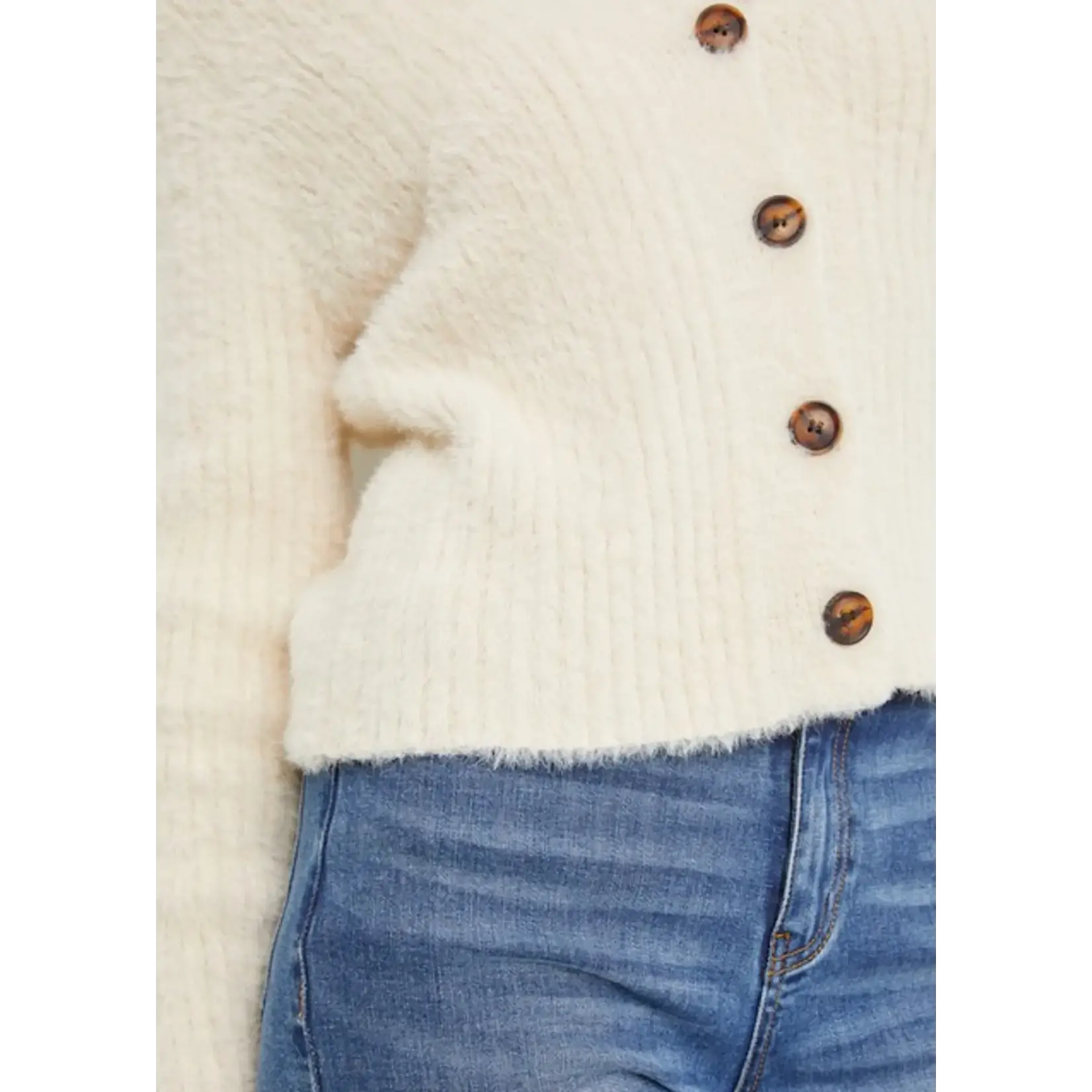 Ivory Button Up Fuzzy Cardigan