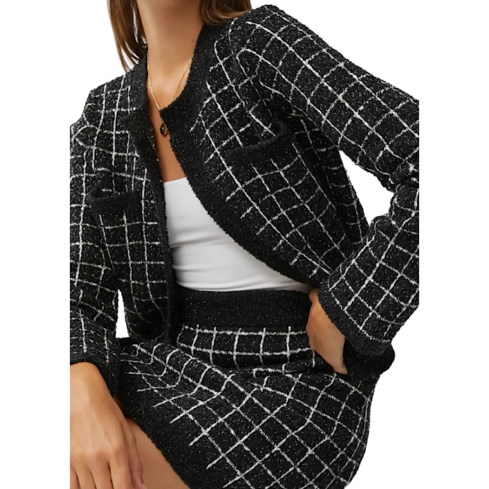 Black and White Cropped Sweater Jacket