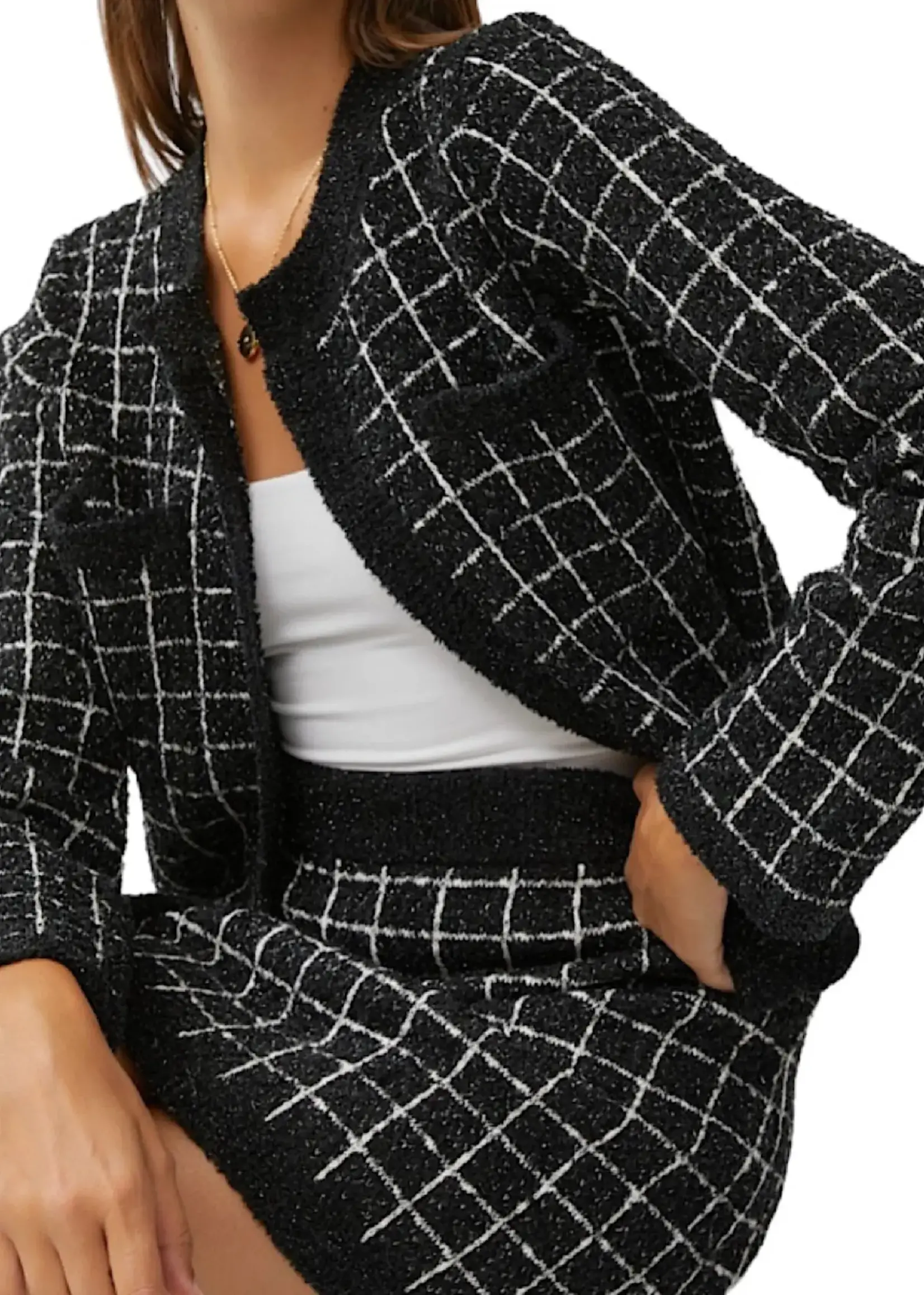 Black and White Cropped Sweater Jacket