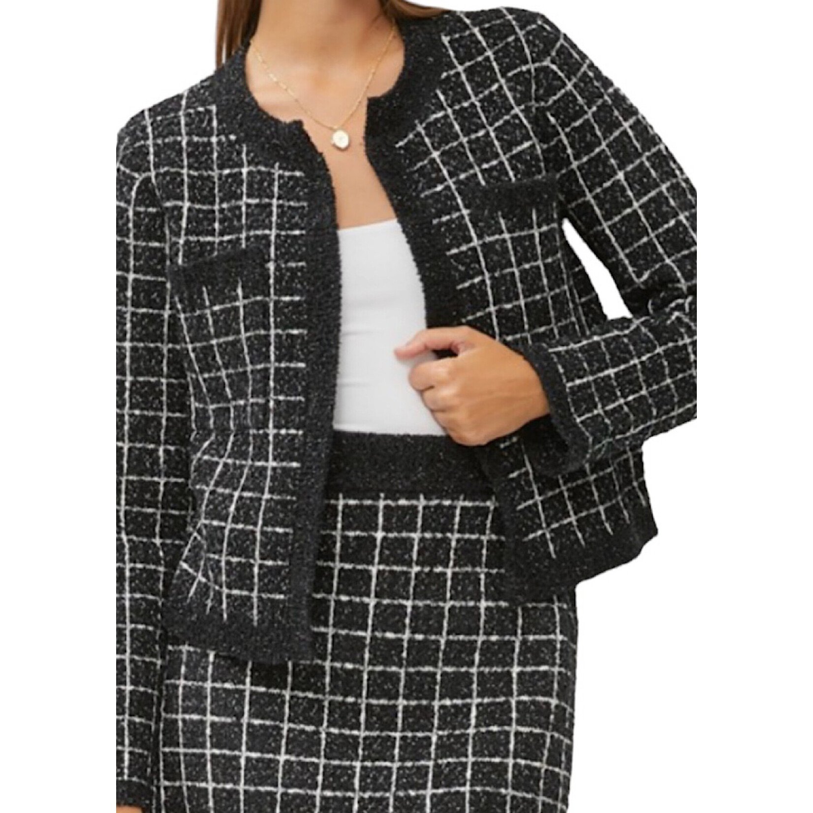 Black and White Cropped Sweater Jacket