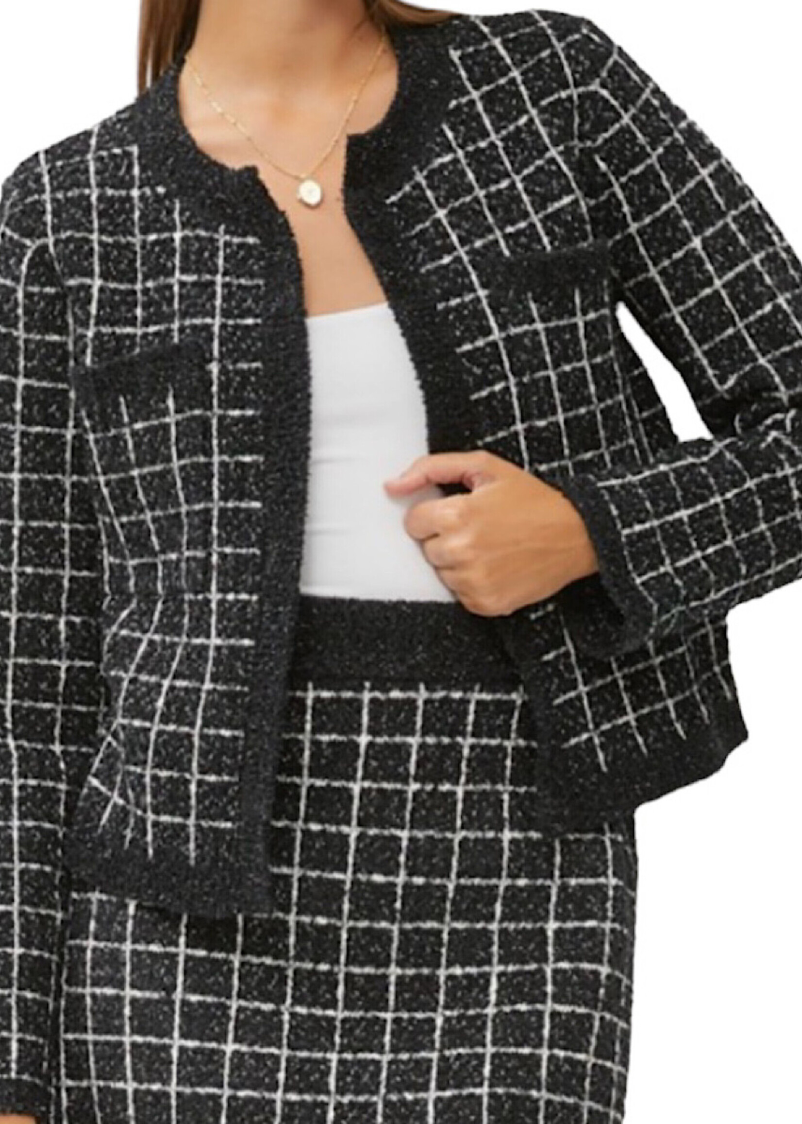 Black and White Cropped Sweater Jacket