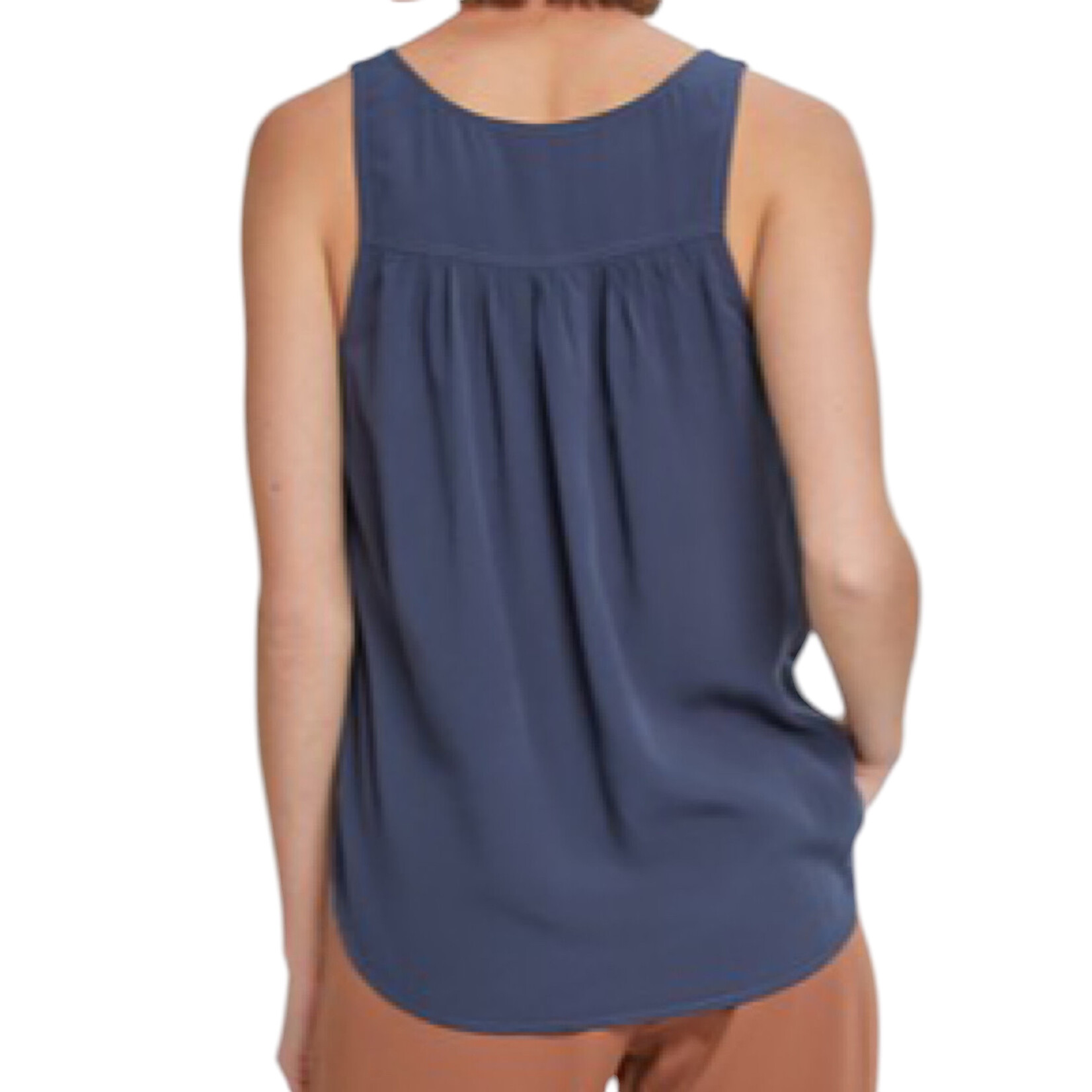 Charcoal Blue Scoop Neck Flowy Tank With 3/4 Metal Buttons