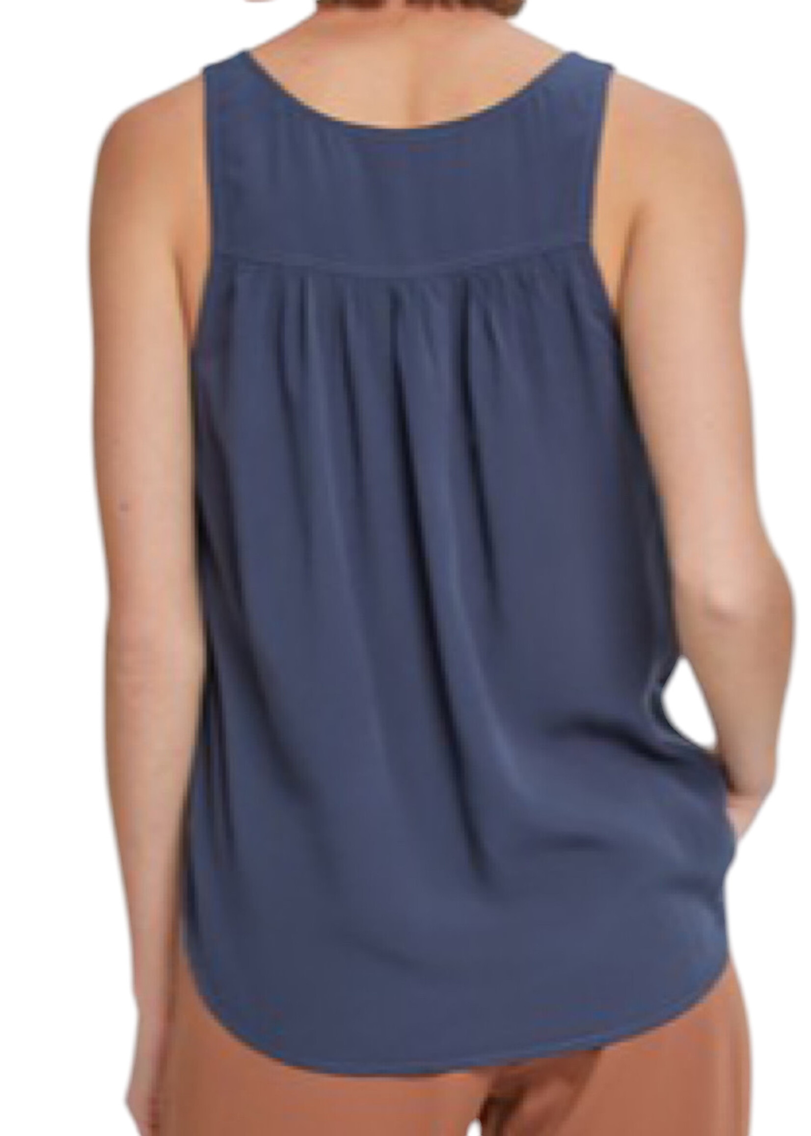 Charcoal Blue Scoop Neck Flowy Tank With 3/4 Metal Buttons