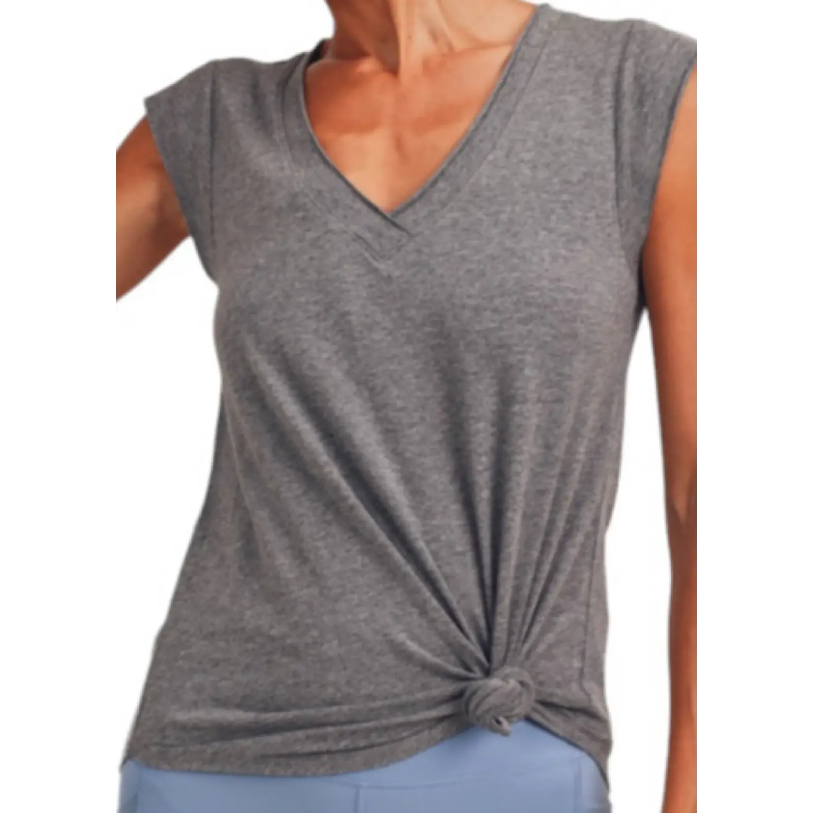 V-Neck Tee With Curved Hem