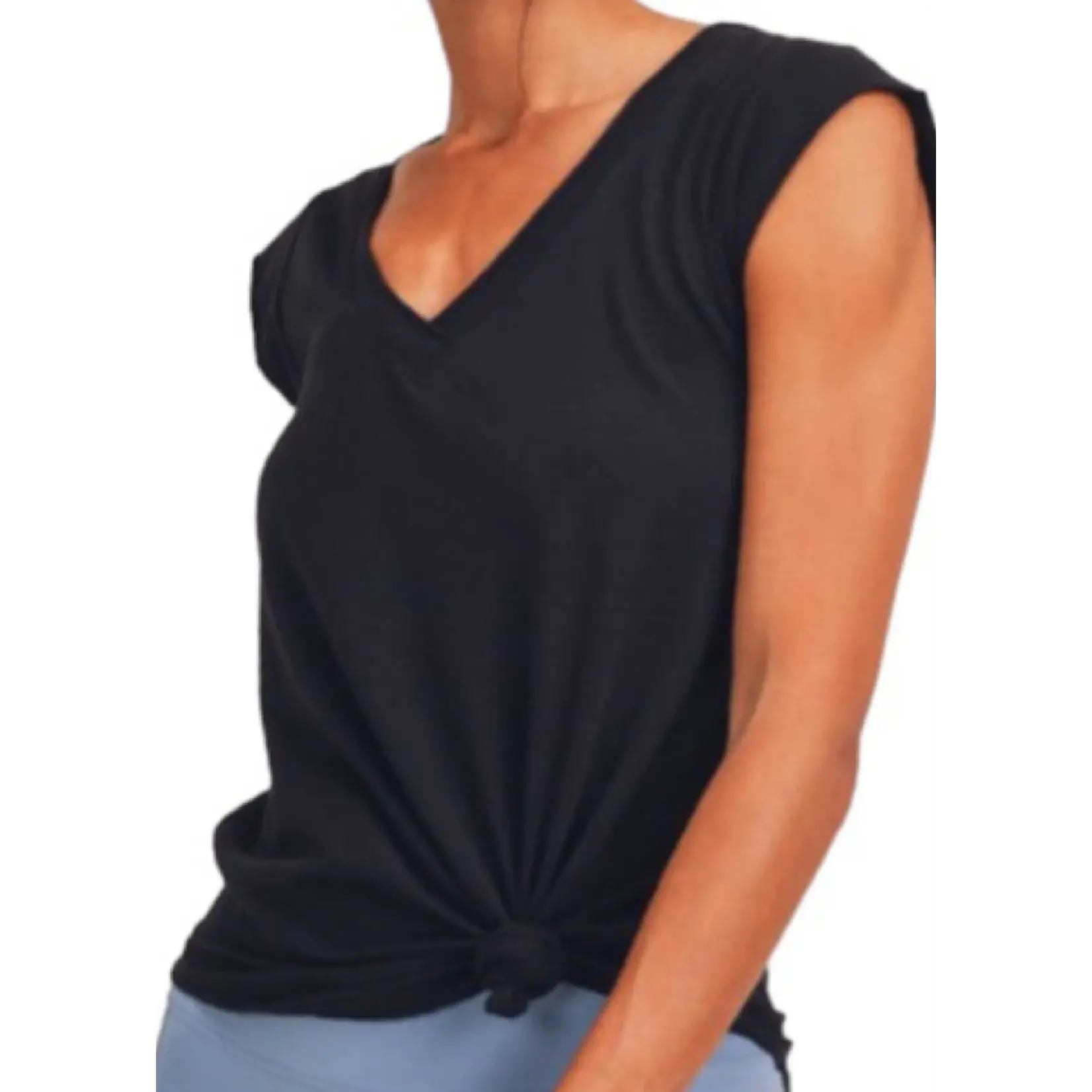 V-Neck Tee With Curved Hem