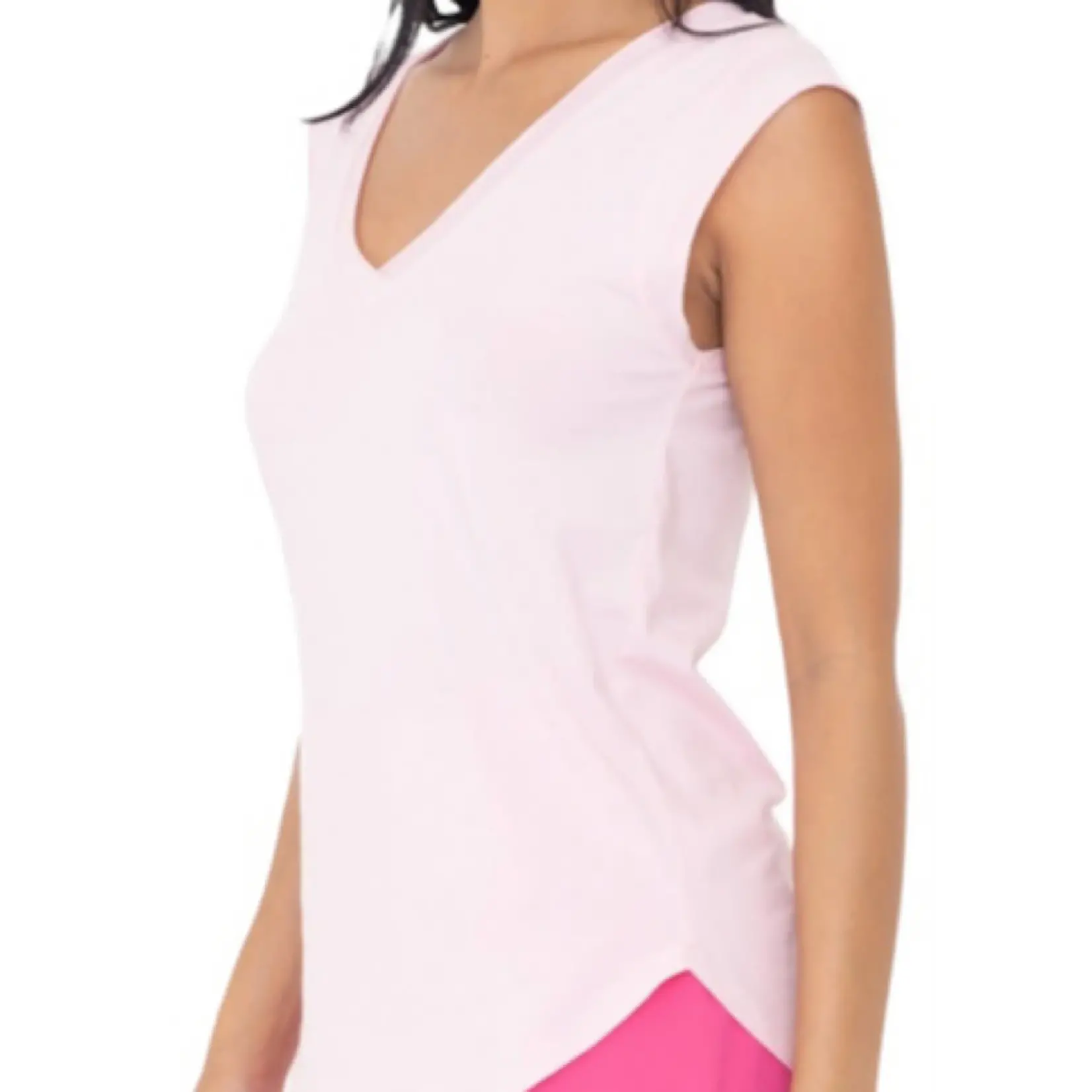 V-Neck Tee With Curved Hem