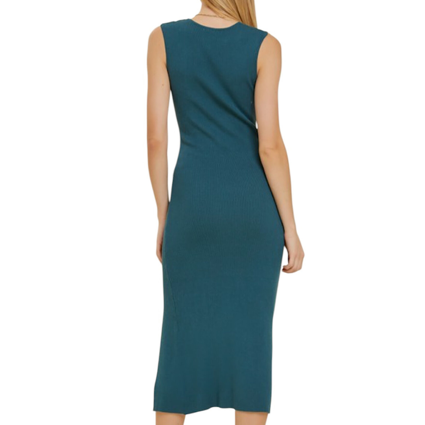 Emerald Green V-Neck Sleeveless Sweater Dress